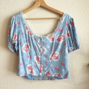 My Melody Peasant Girl Crop Top Large Puff Sleeve Kawaii Cute Kidcore Cosplay